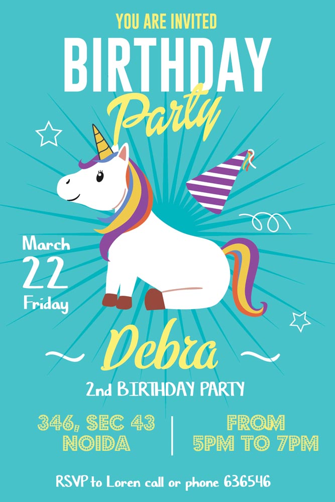 1st birthday unicorn theme invite Delhi Mumbai